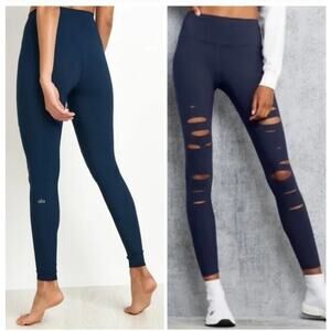 Alo Yoga High Waist Ripped Warrior Legging Navy Athleisure
